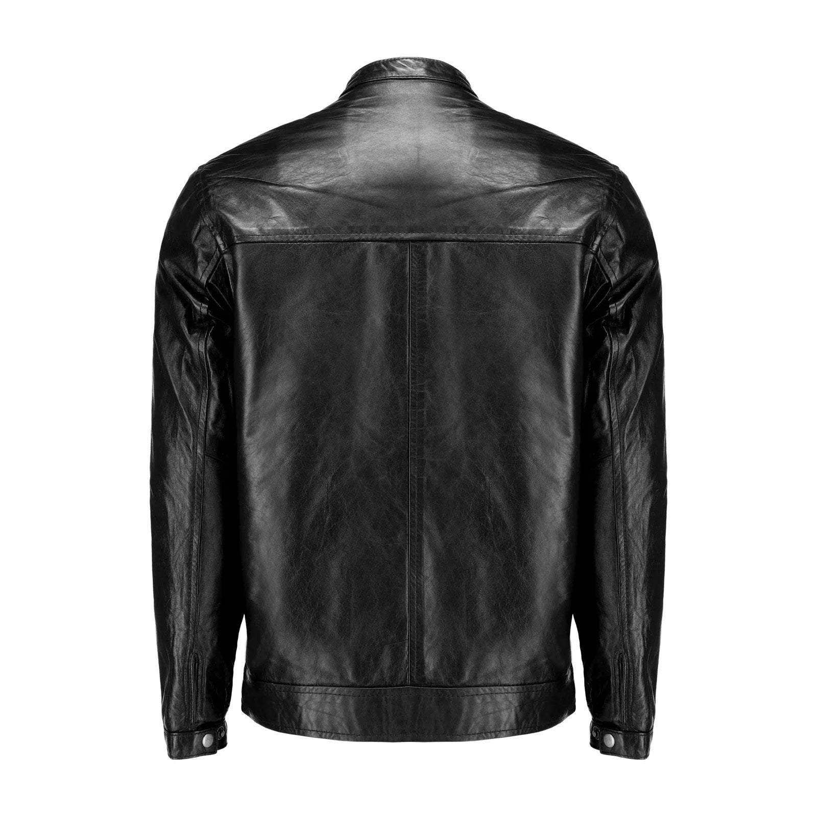 Black Mens Pure Sheep Leather Zipper Jacket-5