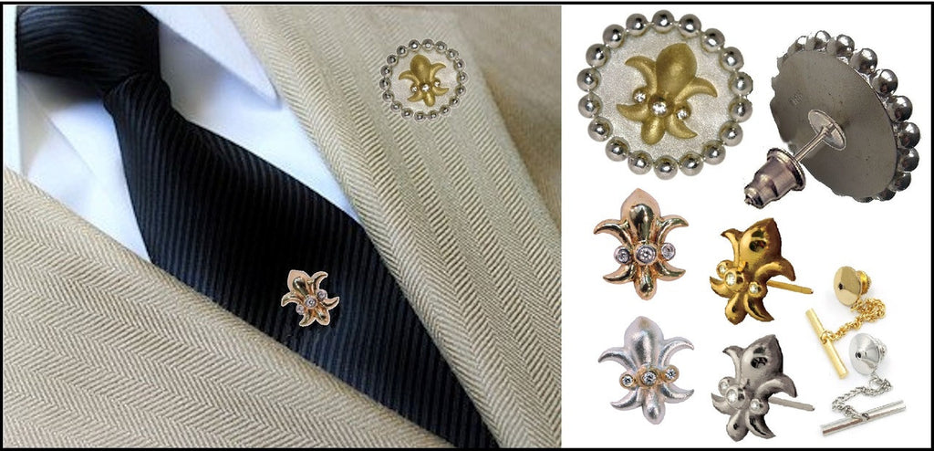 Fleur De Lis Tuxedo Shirt Studs: Diamonds in Sterling Silver