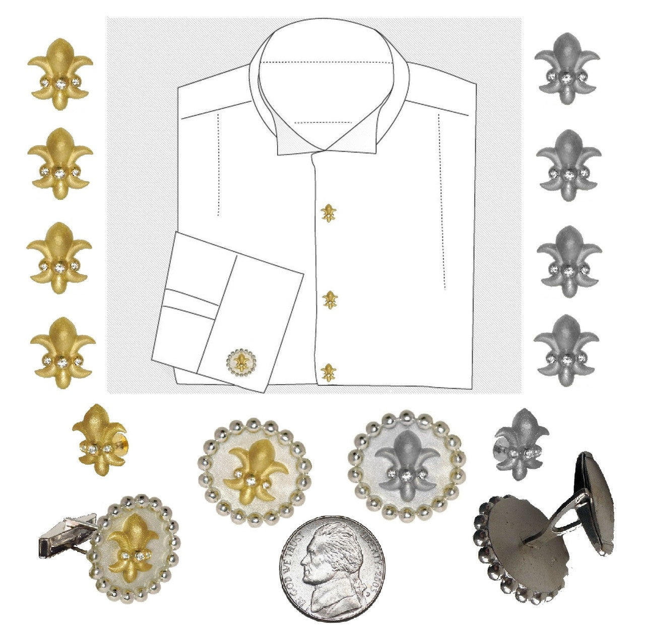 Fleur De Lis Tuxedo Shirt Studs: Diamonds in Sterling Silver