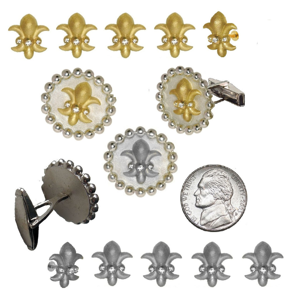 Fleur De Lis Tuxedo Shirt Studs: Diamonds in Sterling Silver