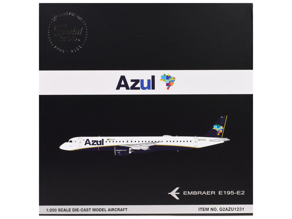 Embraer E195-E2 Commercial Aircraft "Azul Brazilian Airlines" (PS-AEH) White with Blue Tail "Gemini 200" Series 1/200 Diecast Model Airplane by GeminiJets