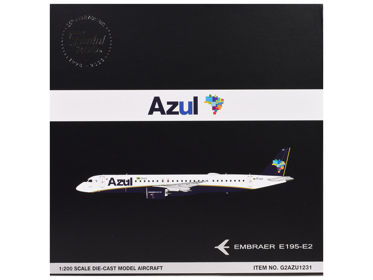 Embraer E195-E2 Commercial Aircraft "Azul Brazilian Airlines" (PS-AEH) White with Blue Tail "Gemini 200" Series 1/200 Diecast Model Airplane by GeminiJets