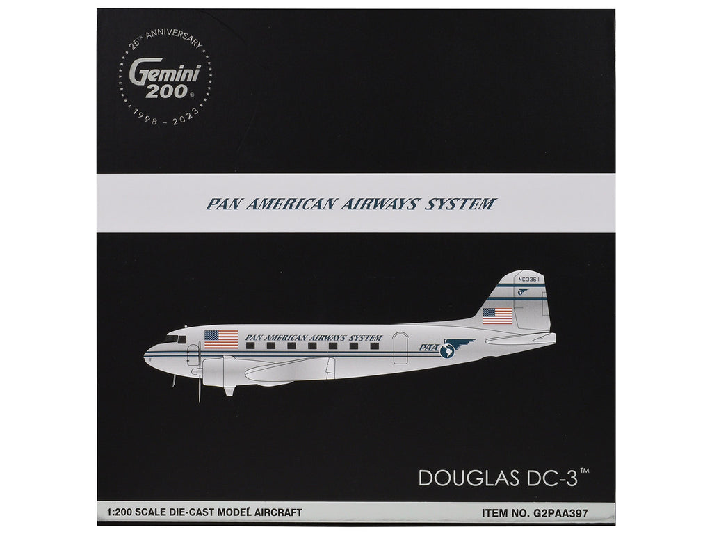Douglas DC-3 Commercial Aircraft "Pan American Airways" (NC33611) Polished Metal Finish "Gemini 200" Series 1/200 Diecast Model Airplane by GeminiJets