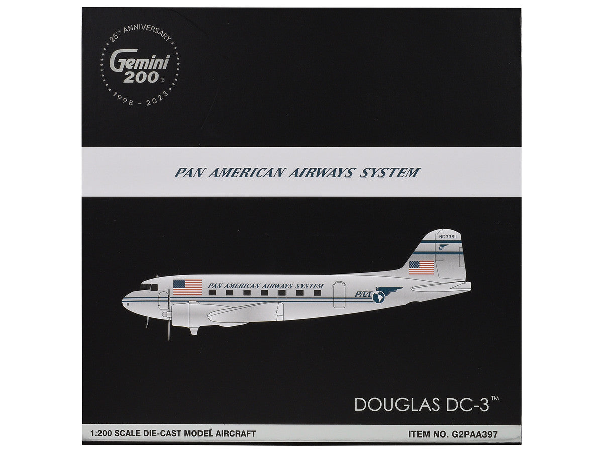 Douglas DC-3 Commercial Aircraft "Pan American Airways" (NC33611) Polished Metal Finish "Gemini 200" Series 1/200 Diecast Model Airplane by GeminiJets