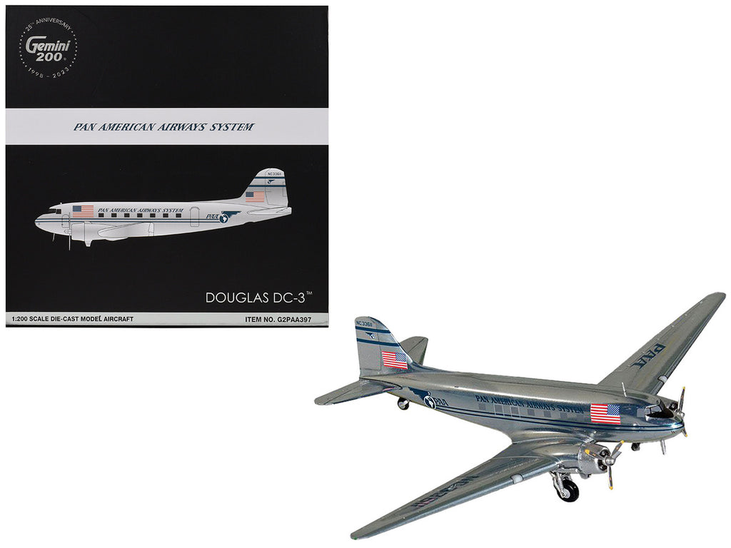 Douglas DC-3 Commercial Aircraft "Pan American Airways" (NC33611) Polished Metal Finish "Gemini 200" Series 1/200 Diecast Model Airplane by GeminiJets