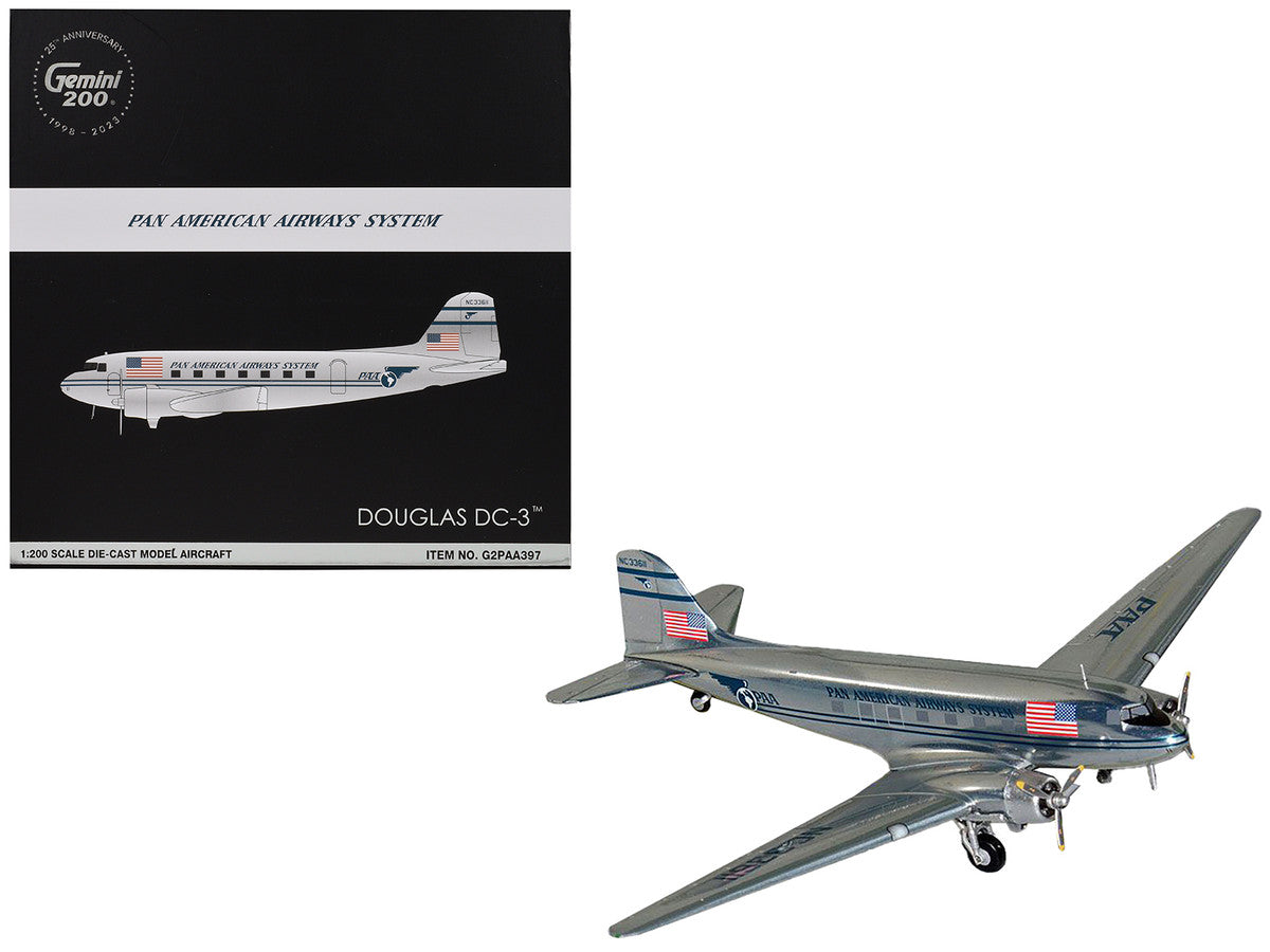 Douglas DC-3 Commercial Aircraft "Pan American Airways" (NC33611) Polished Metal Finish "Gemini 200" Series 1/200 Diecast Model Airplane by GeminiJets