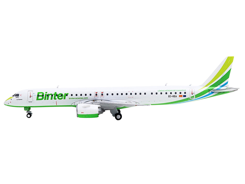 Embraer E195-E2 Commercial Aircraft "Binter Canarias" (EC-OEA) White with Green Tail Stripes Stripes 1/400 Diecast Model Airplane by GeminiJets