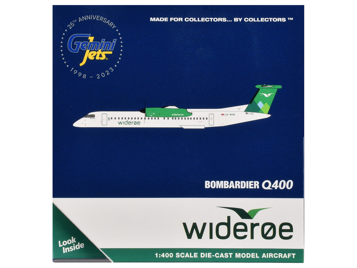 Bombardier Q400 Commercial Aircraft "Wideroe" (LN-WDM) White with Green Tail 1/400 Diecast Model Airplane by GeminiJets-1