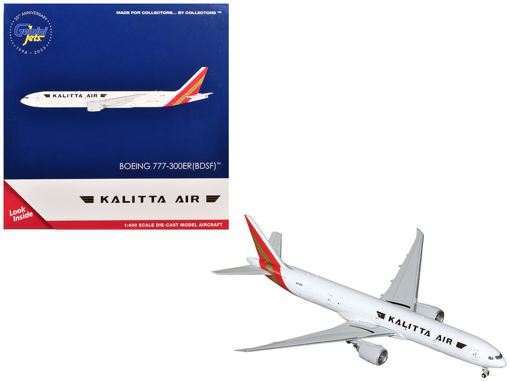 Boeing 777-300ER Commercial Aircraft "Kalitta Air" (N779CK) White with Red Tail 1/400 Diecast Model Airplane by GeminiJets-0