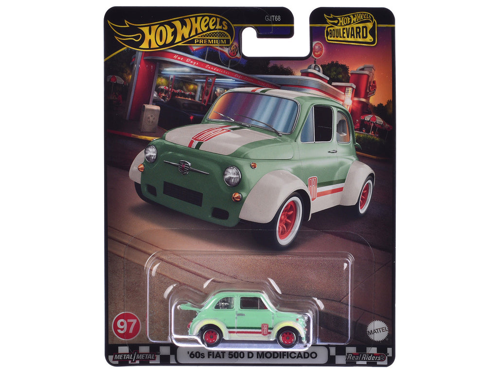1960's Fiat 500 D Modificado Light Green with Stripes "Boulevard" Series Diecast Model Car by Hot Wheels-0