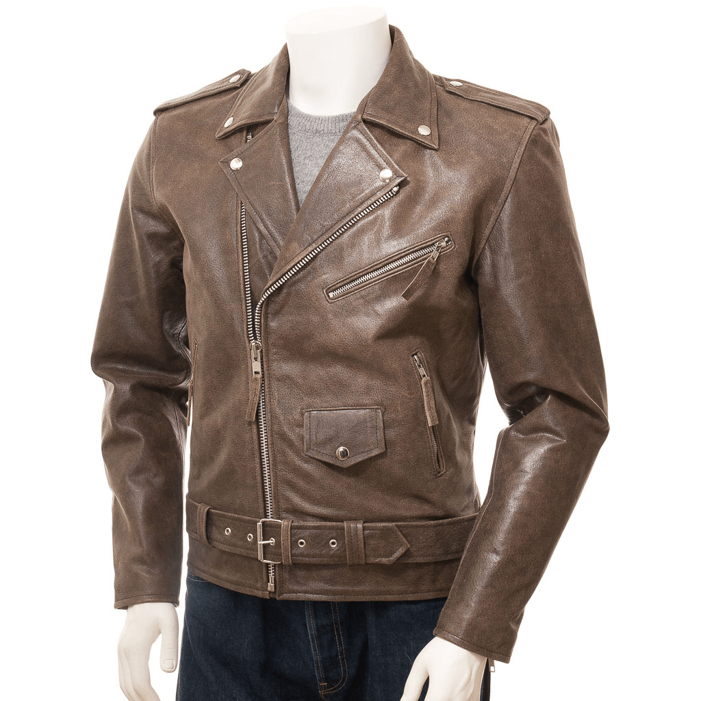 MEN ANTIQUE BROWN LEATHER JACKET BALLSTON