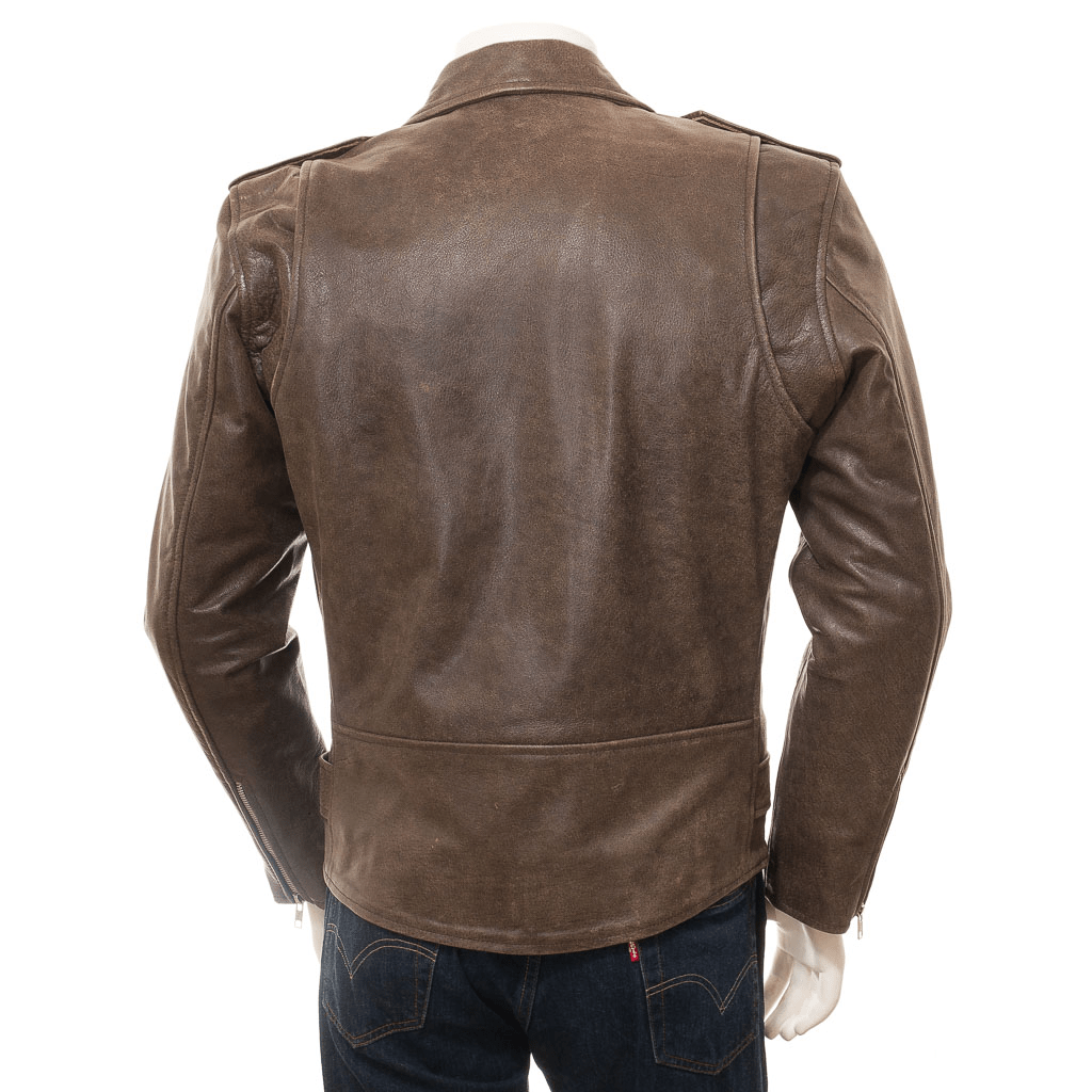 MEN ANTIQUE BROWN LEATHER JACKET BALLSTON-2