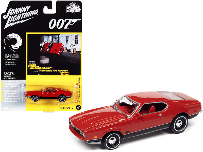 1971 Ford Mustang Mach 1 Bright Red with Black Bottom (James Bond 007) "Diamonds Are Forever" (1971) Movie "Pop Culture" Series 1/64 Diecast Model Car by Johnny Lightning-0