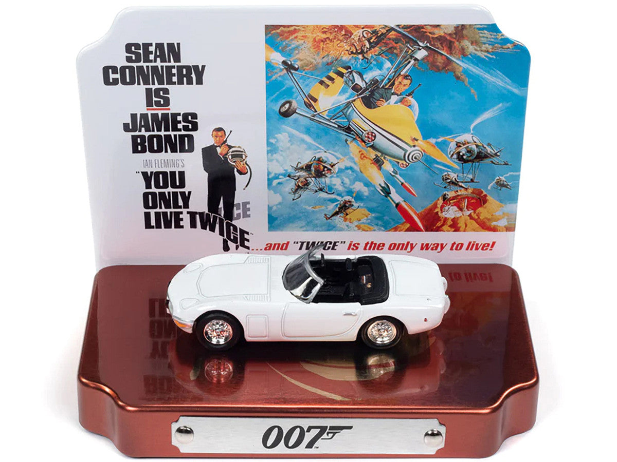 1967 Toyota 2000 GT Convertible RHD (Right Hand Drive) White 007 (James Bond) "You Only Live Twice" (1967) Movie with Collectible Tin Display "Silver Screen Machines" Series 1/64 Diecast Model Car by Johnny Lightning