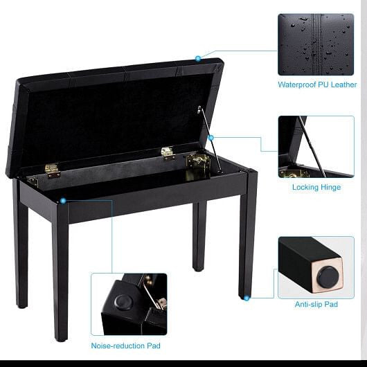 Solid Wood PU Leather Piano Double Duet Keyboard Bench-Brown