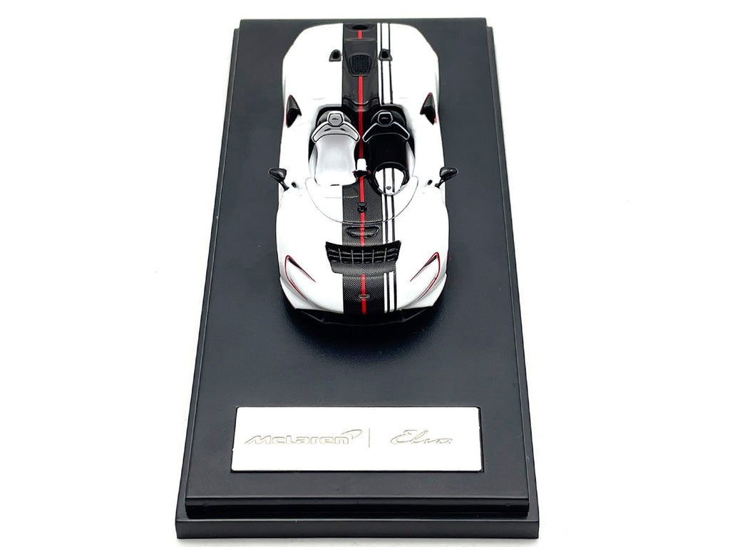 McLaren Elva Convertible White with Carbon and Red Stripes 1/64 Diecast Model Car by LCD Models-3
