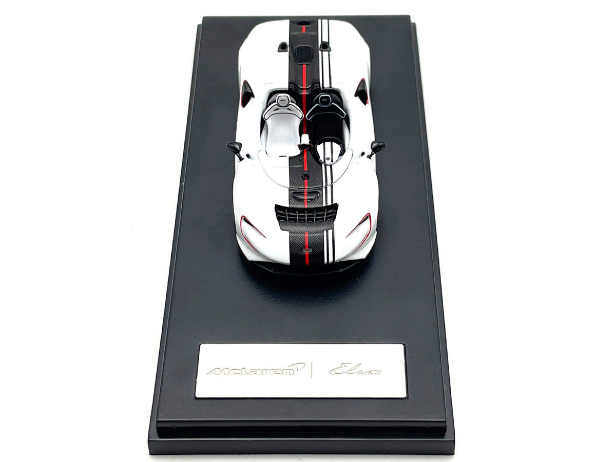 McLaren Elva Convertible White with Carbon and Red Stripes 1/64 Diecast Model Car by LCD Models-3