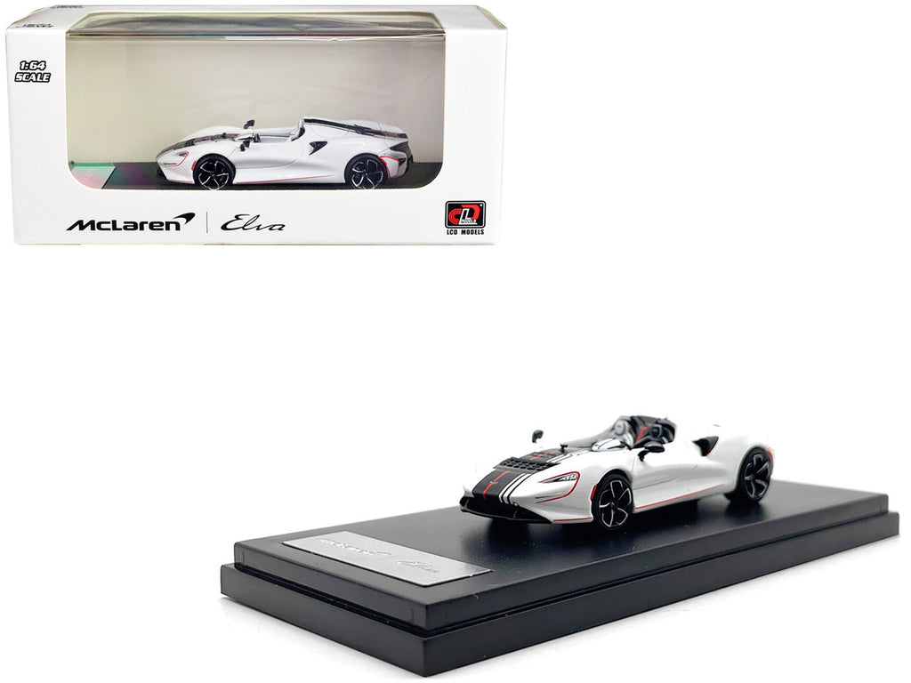 McLaren Elva Convertible White with Carbon and Red Stripes 1/64 Diecast Model Car by LCD Models-0