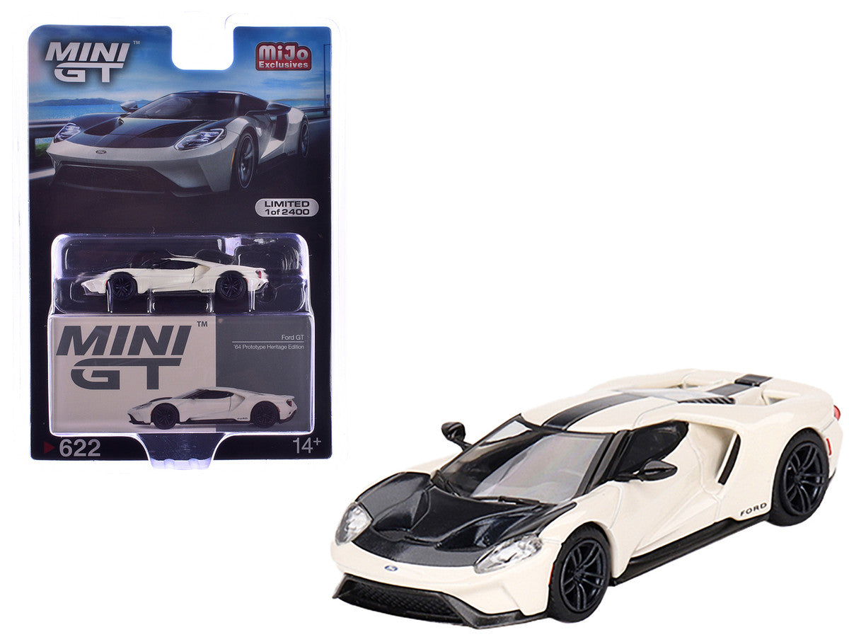 Ford GT "1964 Prototype Heritage Edition" Wimbledon White with Black Hood and Stripe Limited Edition to 2400 pieces Worldwide 1/64 Diecast Model Car by Mini GT