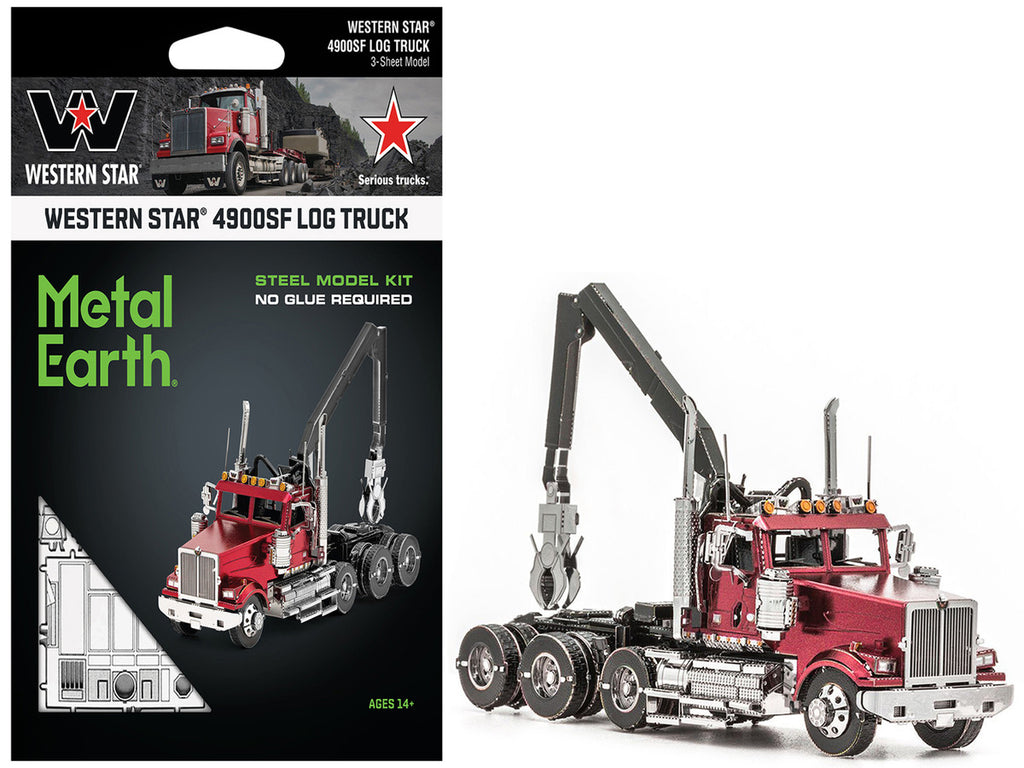 Model Kit Western Star 4900SF Log Truck Red (Challenging Difficulty) Steel Model by Metal Earth-4