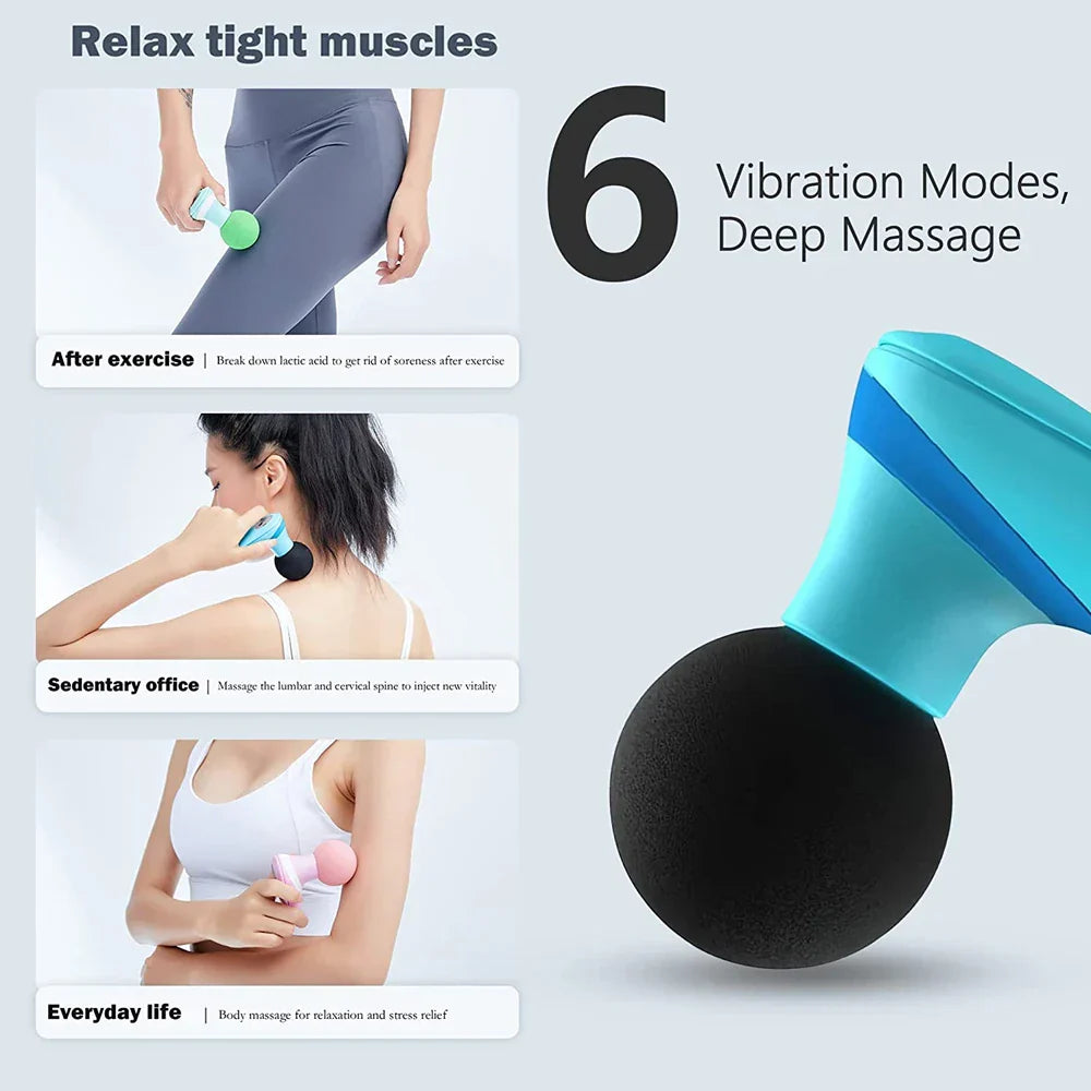 Mini Electric Handheld Massager 6-Speed Deep Tissue Therapy Blue-4