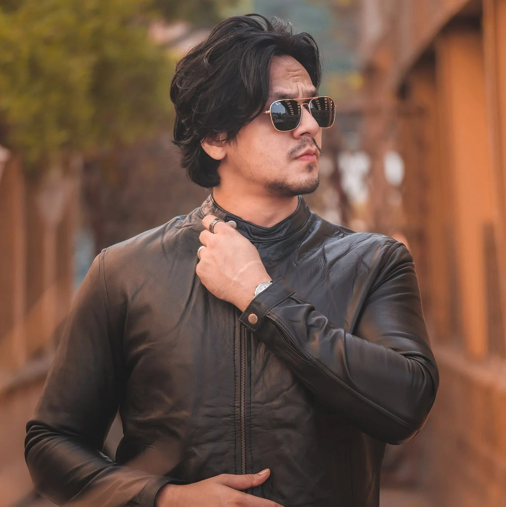 Black Mens Pure Sheep Leather Zipper Jacket-2