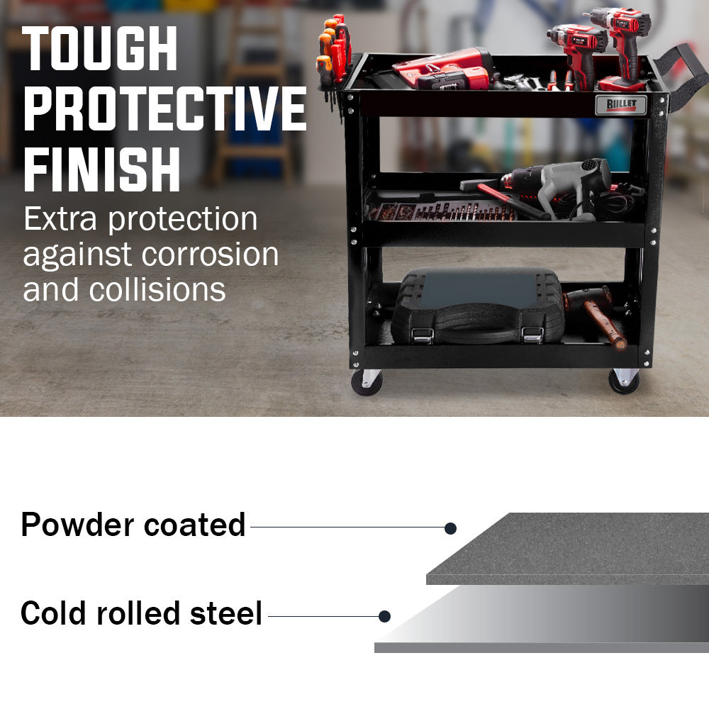 NNEMB 3-Tier Steel Tool Trolley Cart-for Workshop-Mechanic-with Pegboard-Screwdriver Bay-Black