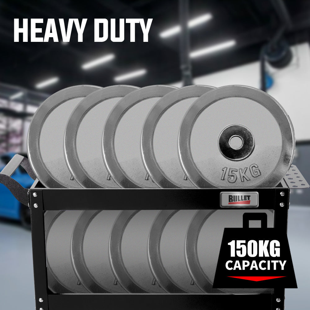 NNEMB 3-Tier Steel Tool Trolley Cart-for Workshop-Mechanic-with Pegboard-Screwdriver Bay-Black