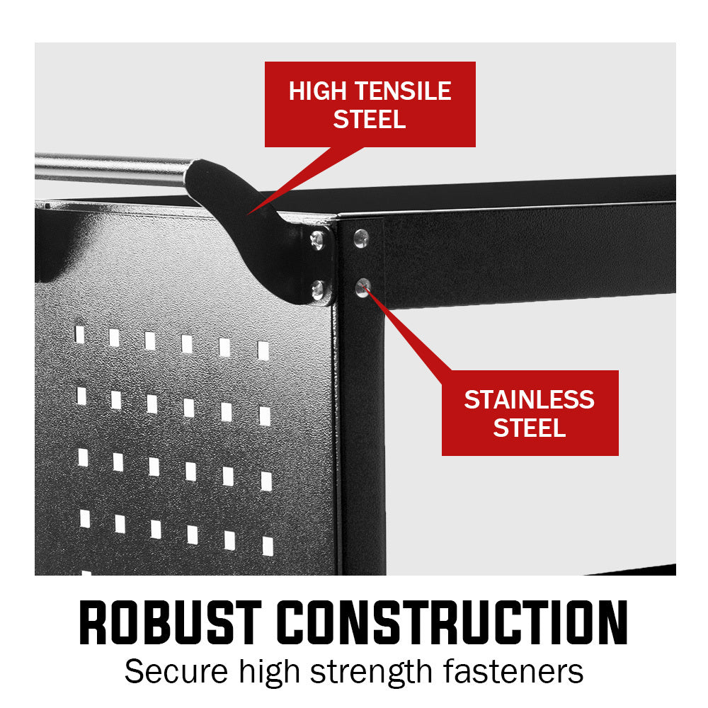 NNEMB 3-Tier Steel Tool Trolley Cart-for Workshop-Mechanic-with Pegboard-Screwdriver Bay-Black