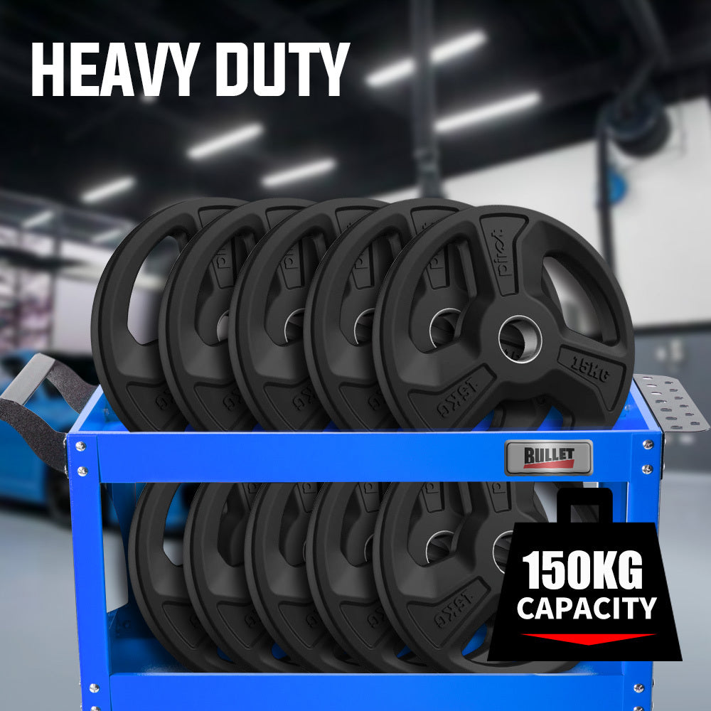 NNEMB 3-Tier Steel Tool Trolley Cart-for Workshop-Mechanic-with Pegboard-Screwdriver Bay-Blue