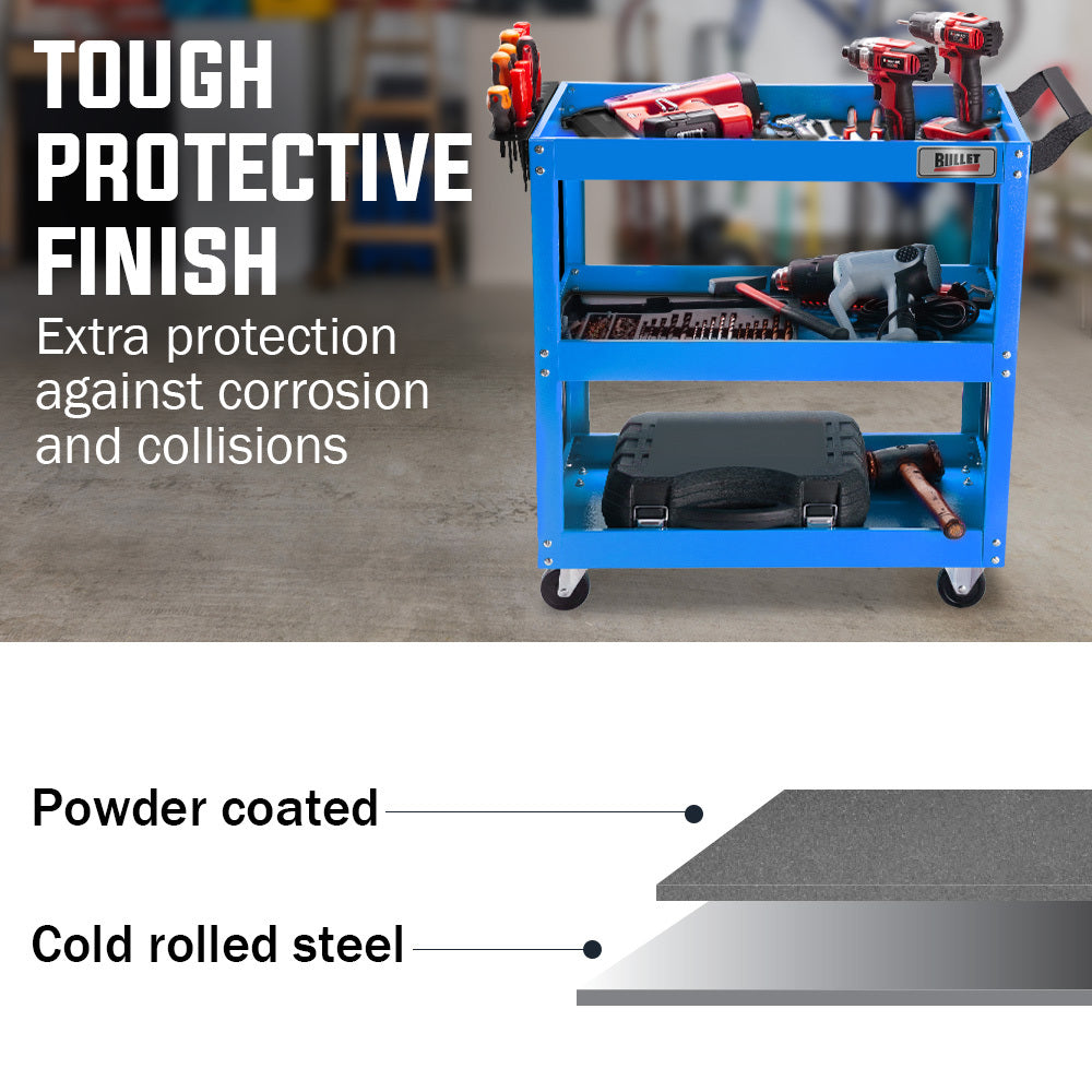 NNEMB 3-Tier Steel Tool Trolley Cart-for Workshop-Mechanic-with Pegboard-Screwdriver Bay-Blue