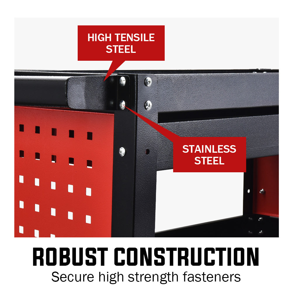 NNEMB 3-Tier Steel Tool Trolley Cart-for Workshop-Mechanic-with Drawer-Pegboard-Screwdriver Bay-Black/Red