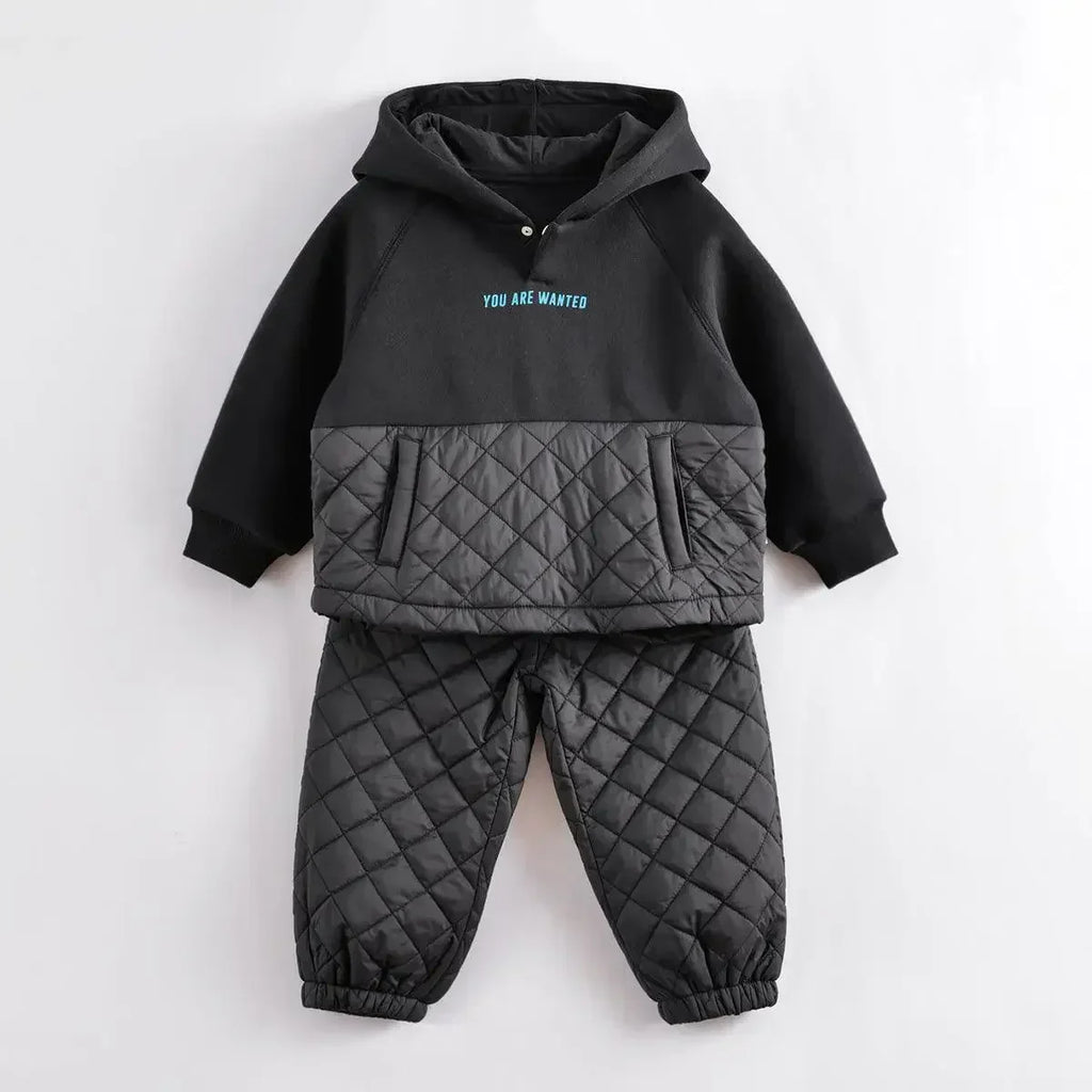 Boys Winter Fashion Stitching Quilted Sports Suit-2