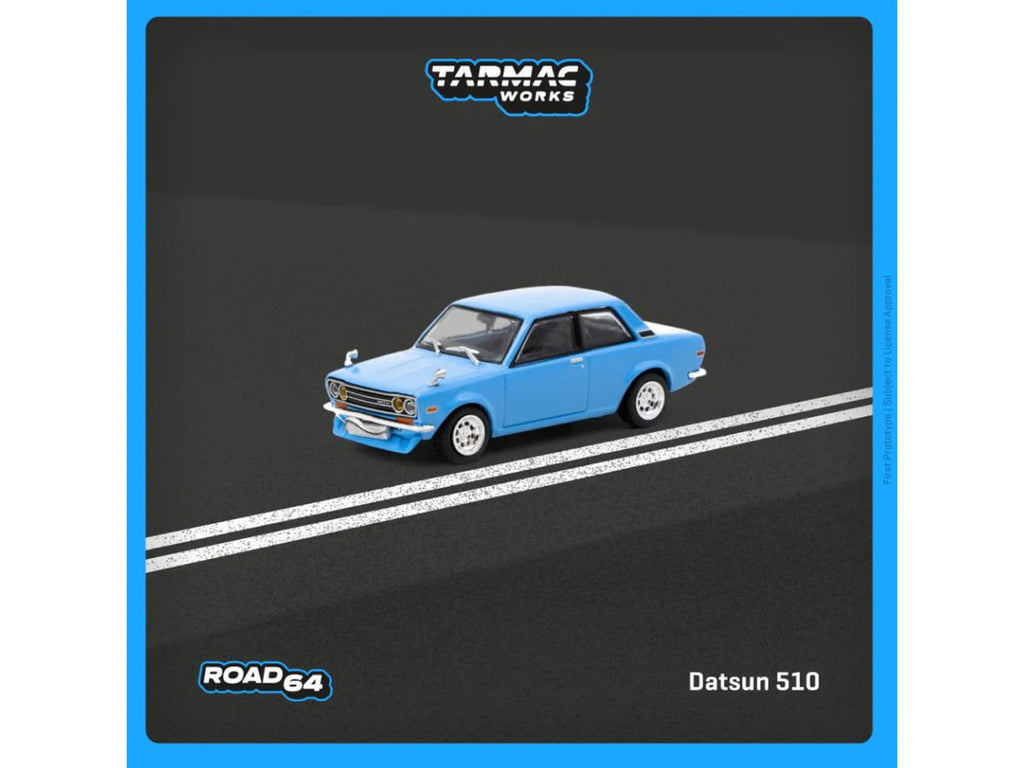 Datsun 510 Light Blue "Road64" Series 1/64 Diecast Model Car by Tarmac Works-1