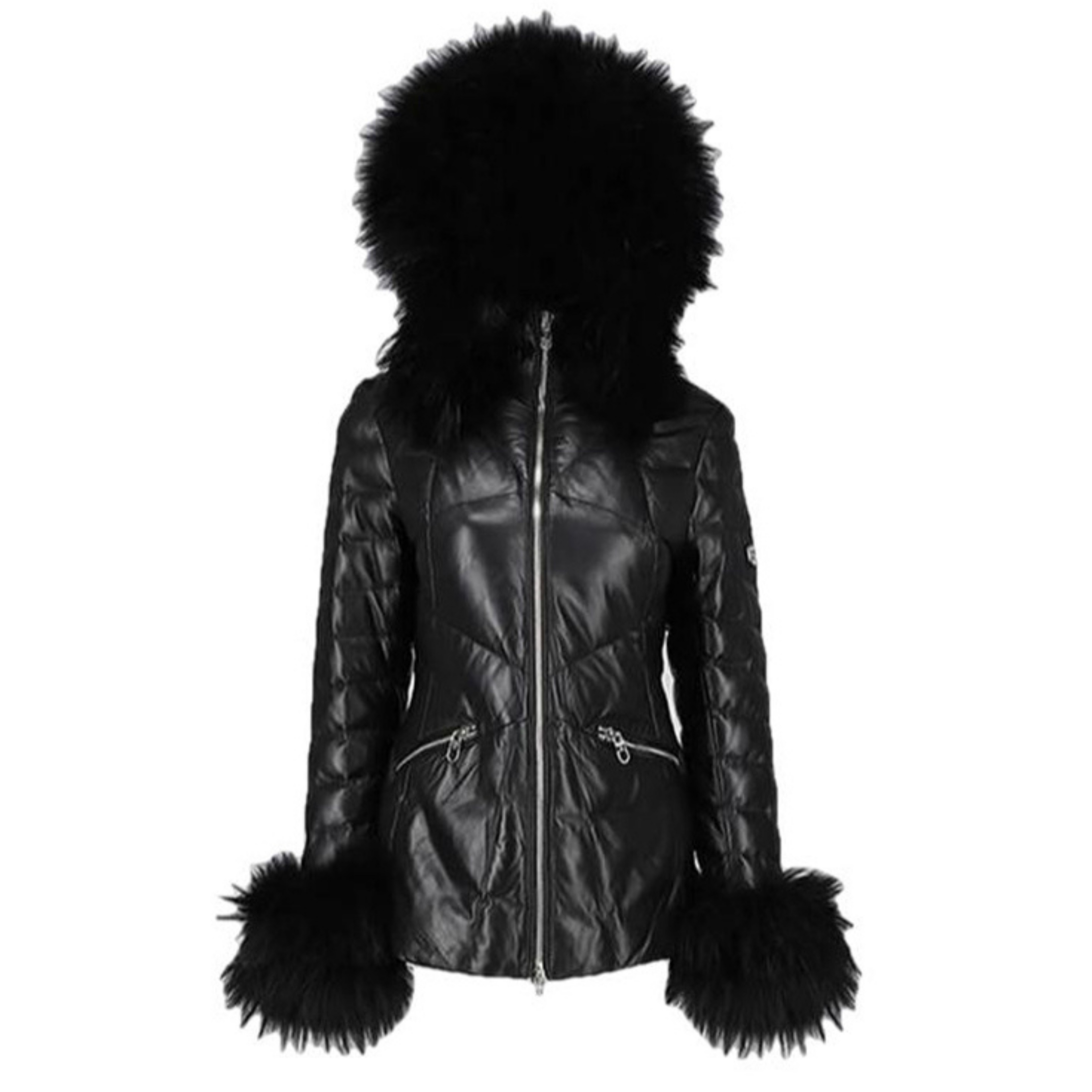 Mardi Gras Womens Fur Hooded Leather Jacket