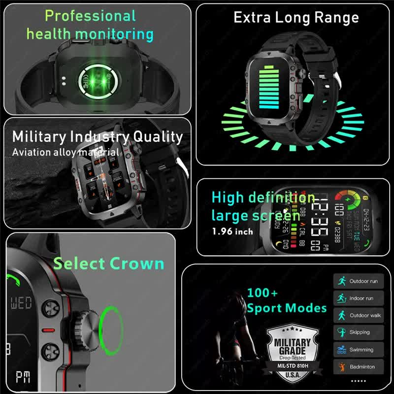 NNEDSZ White Rugged Smart Fitness Watch - Waterproof, Multi-Sport Modes, and Health Tracking