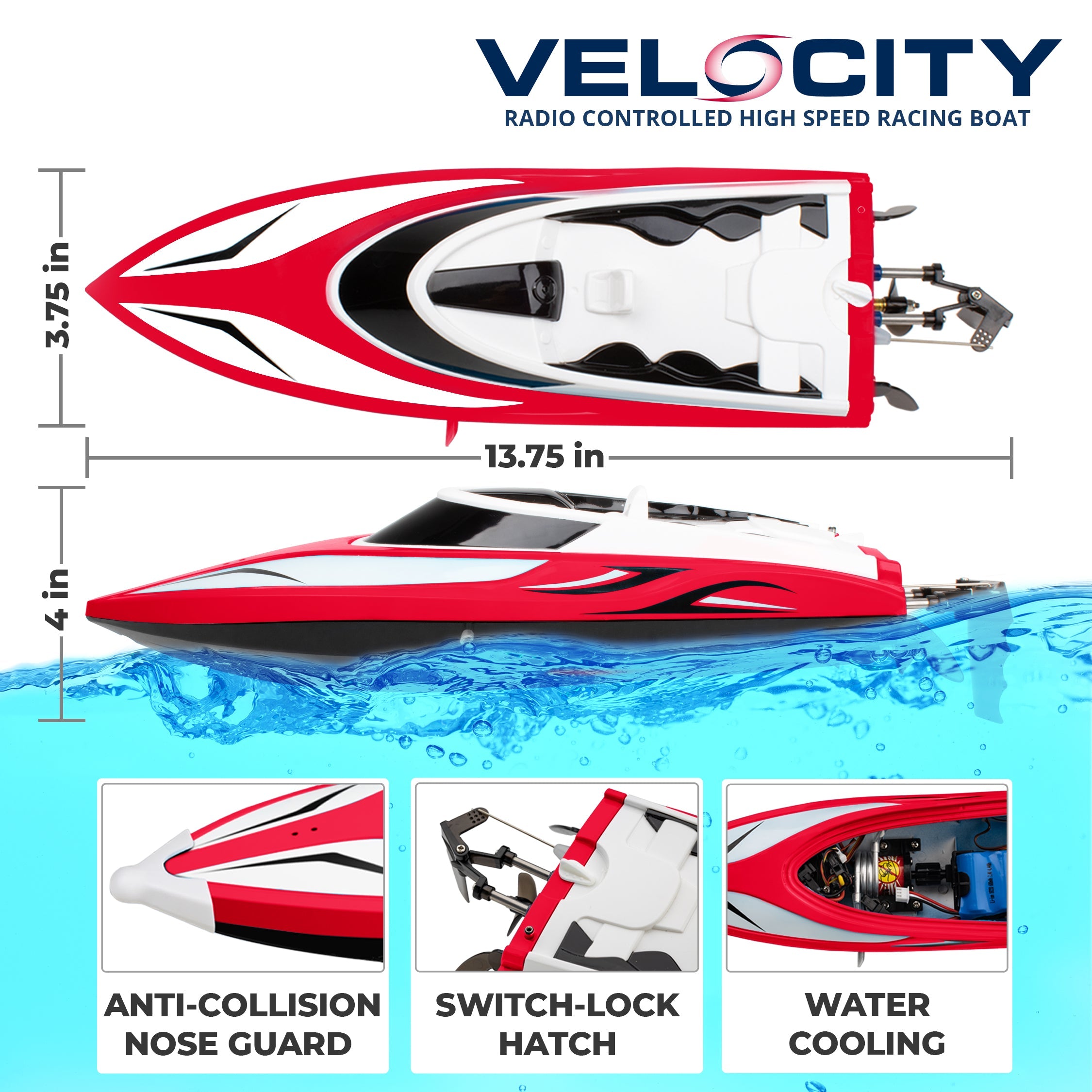 Force1 Velocity H102 RC Boat - Red