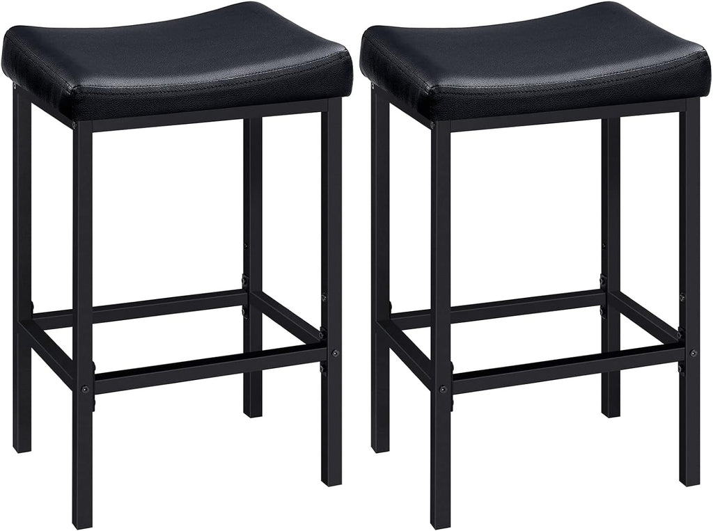 Bar Stools, Set of 2 Bar Chairs, Counter Height Stools, Saddle Stools with Curved Surface, Kitchen Stools, 24.8 Inches, 2.4" Thick Upholstery, for Kitchen, Dining Room, Cafe Black BB10BY01-0