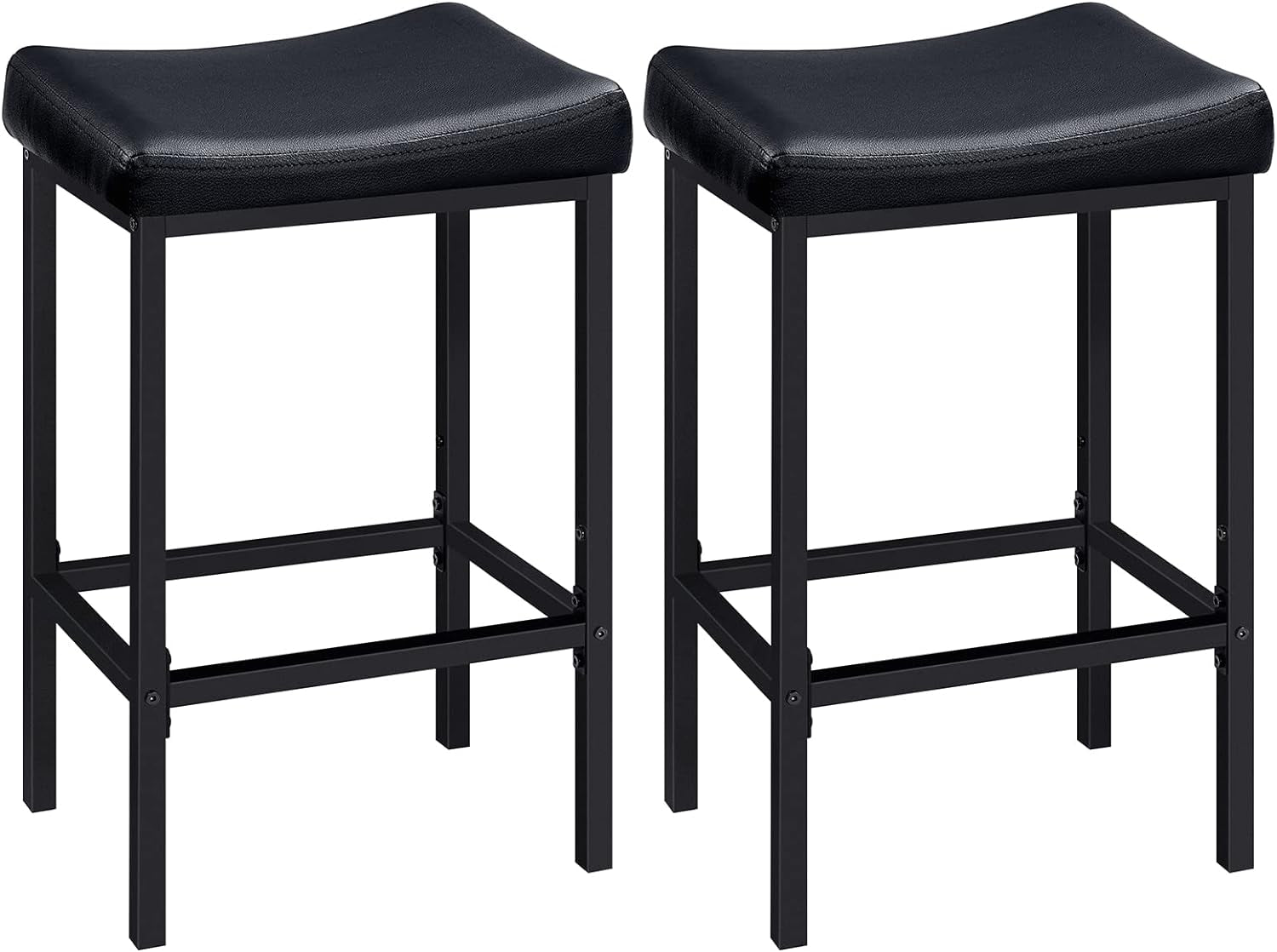 Bar Stools, Set of 2 Bar Chairs, Counter Height Stools, Saddle Stools with Curved Surface, Kitchen Stools, 24.8 Inches, 2.4" Thick Upholstery, for Kitchen, Dining Room, Cafe Black BB10BY01-0
