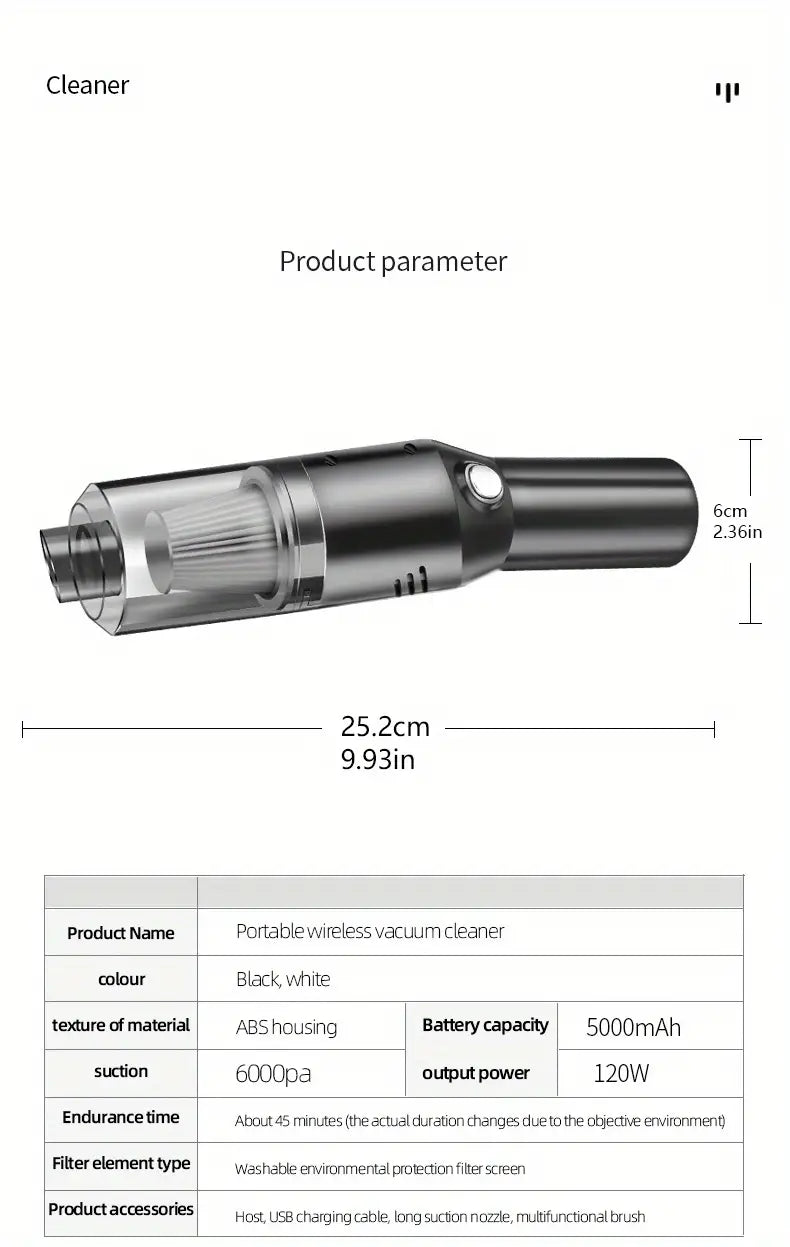 Wireless Car Vacuum Cleaner with Powerful Suction