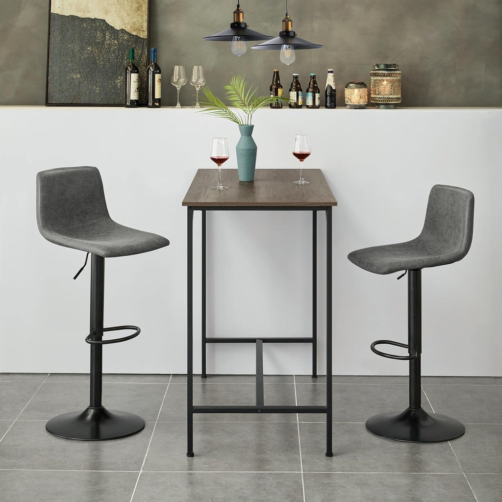 Bar Stools Set of 2, Armless Adjustable Swivel Barstools with Back and Footrest, PU Leather Counter Height Bar Chairs for Kitchen Island, Bar, Dining Room, Gray-1