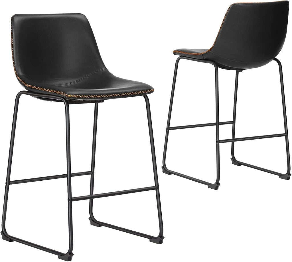 Industrial Faux Leather Bar Stools Set of Two-0