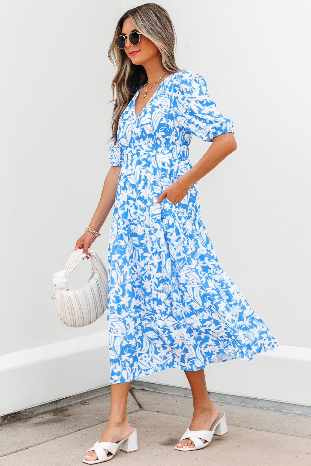 Shannon Floral V Neck Long Dress-2