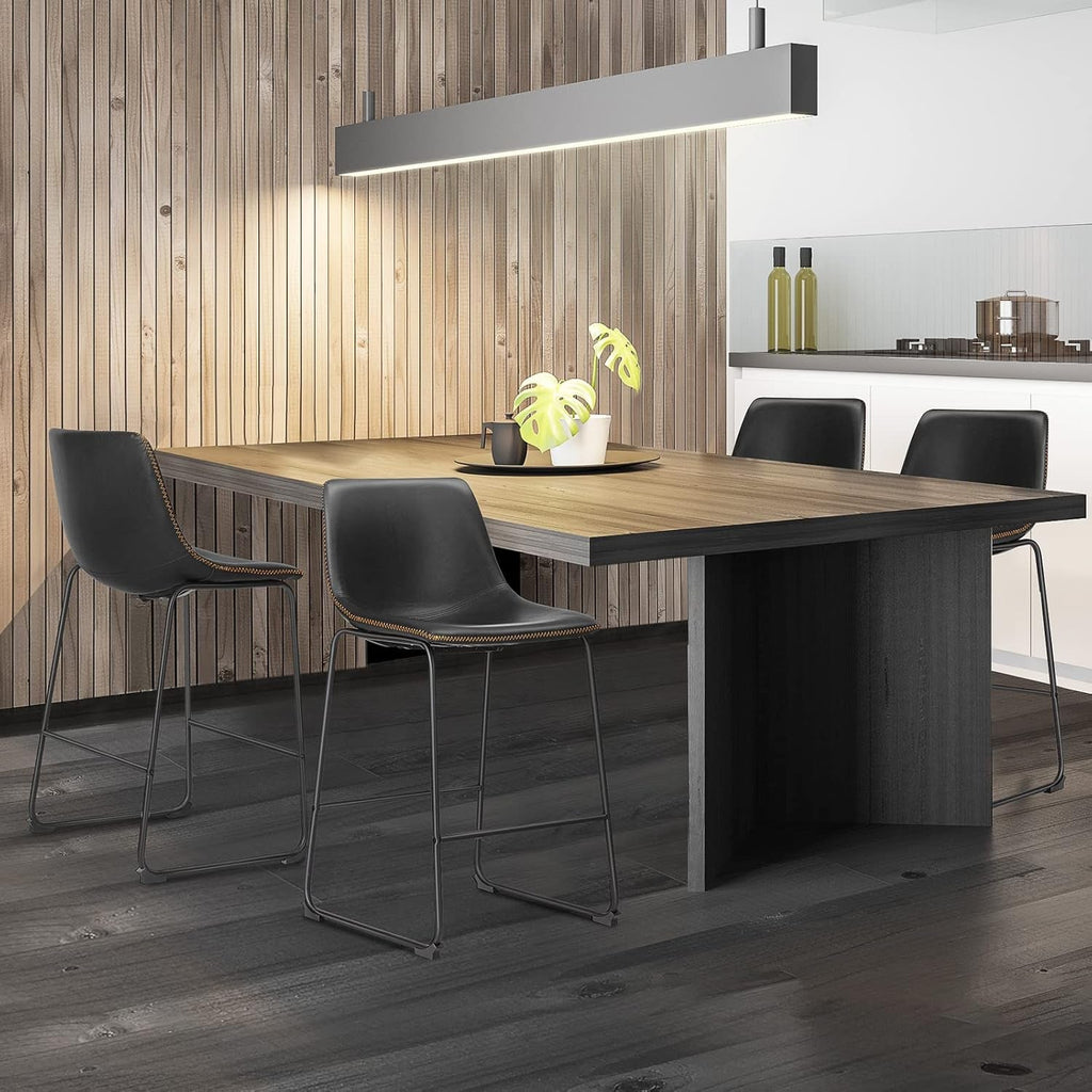 Industrial Faux Leather Bar Stools Set of Two-1