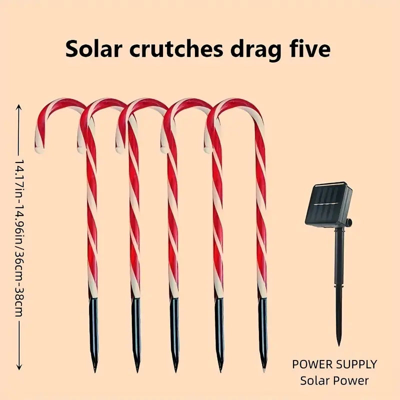 Set of 5 Solar-Powered Candy Cane Pathway Lights-3