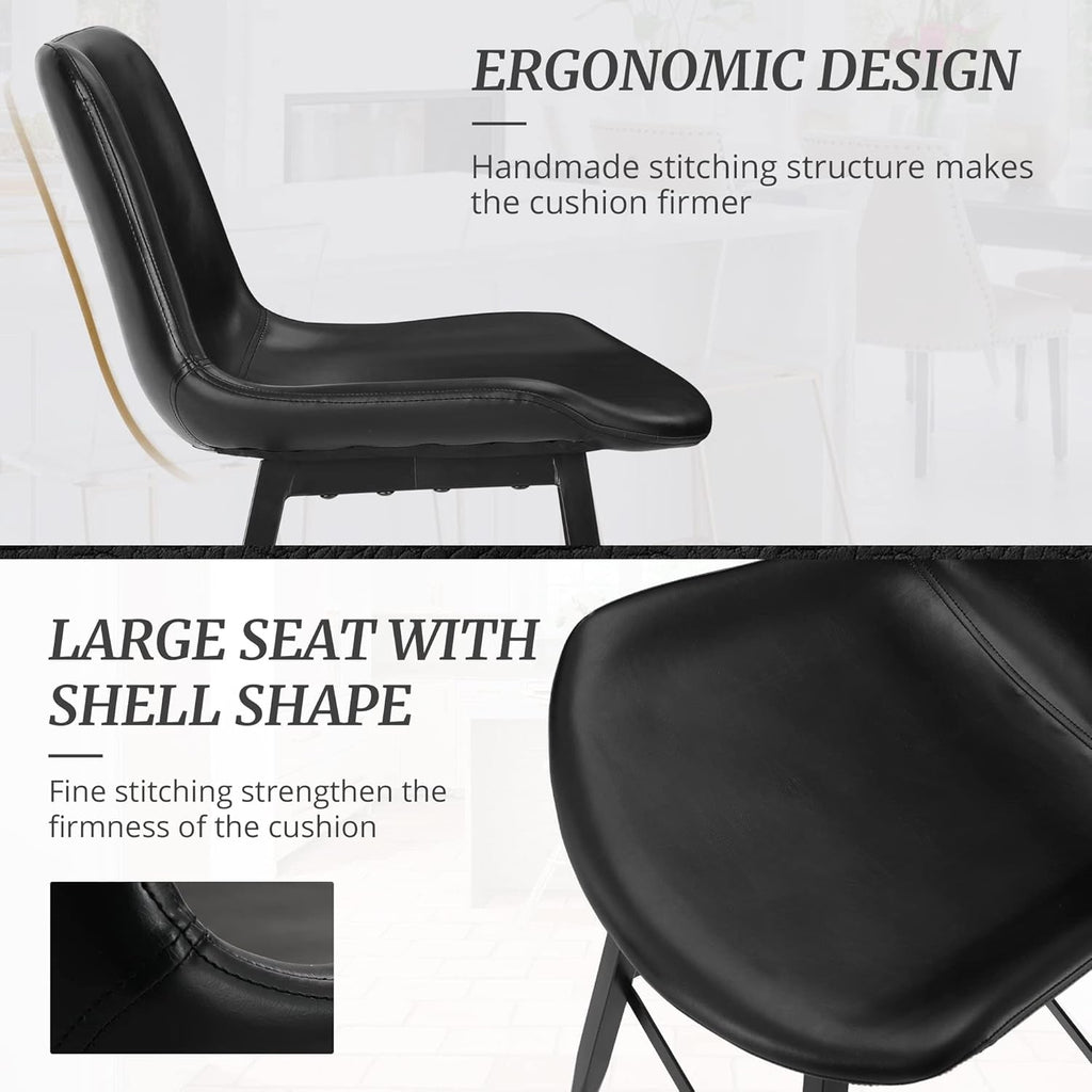 24 Inch Counter Stool, Modern Bucket Barstool Set of 3, Barstools with Back and Footrest, Faux Leather Bar Stools for Kitchen Island Restaurants, Black-3