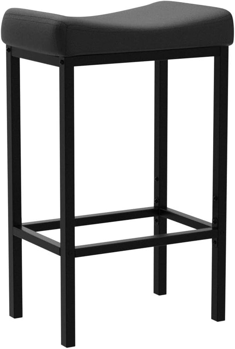 Bar Stools, Set of 2 Bar Chairs, Counter Height Stools, Saddle Stools with Curved Surface, Kitchen Stools, 24.8 Inches, 2.4" Thick Upholstery, for Kitchen, Dining Room, Cafe Black BB10BY01-3