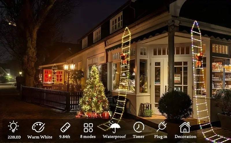 Santa's Festive Climb: Illuminated Christmas Ladder Light-3