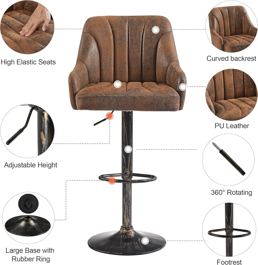 Adjustable Bar Stools Set of Four with Backrest-3