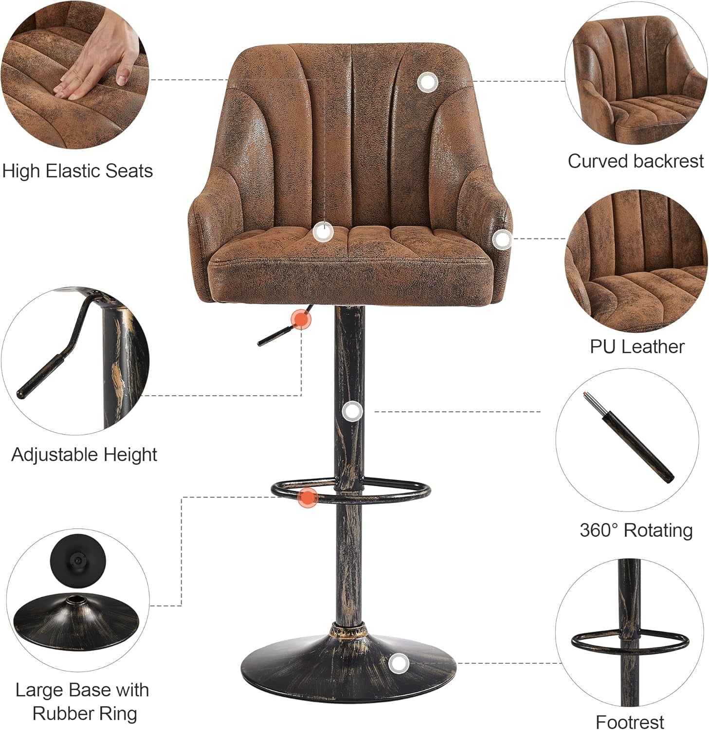 Adjustable Bar Stools Set of Four with Backrest-3